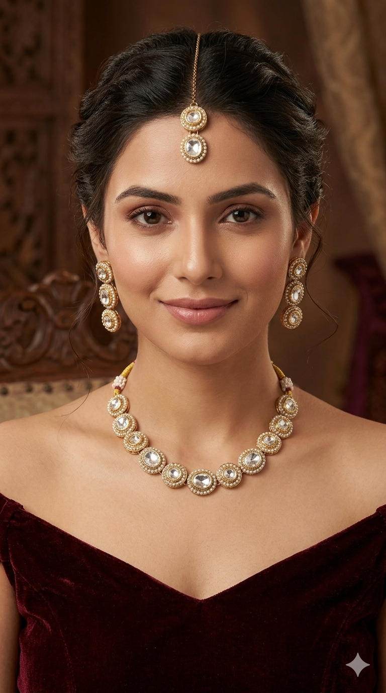 Antique White Kundan Necklace Indian Jewelry Alma Set