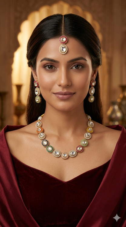 Antique Multi Color Kundan Necklace Indian Jewelry Alma Set