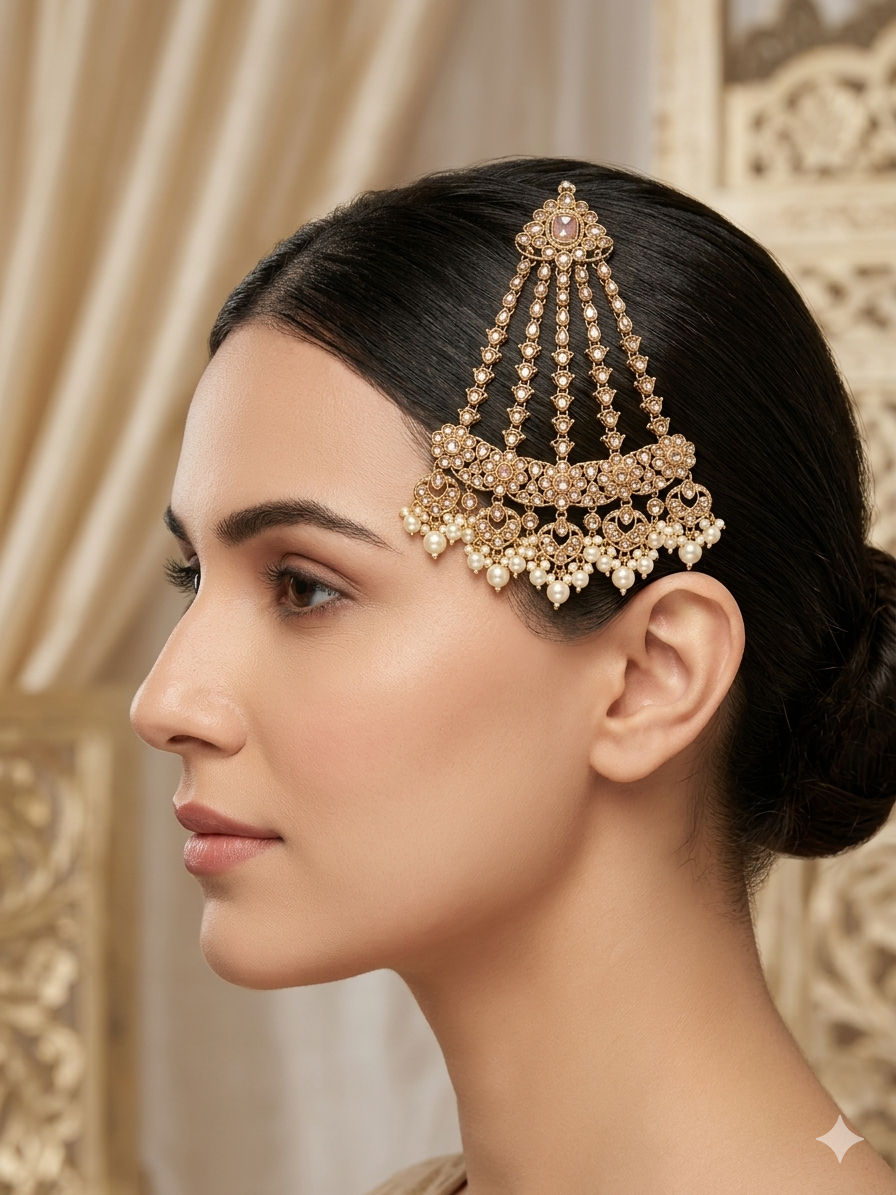 Antique Gold Jhumar Headpassa Mio Pakistani side Headpiece