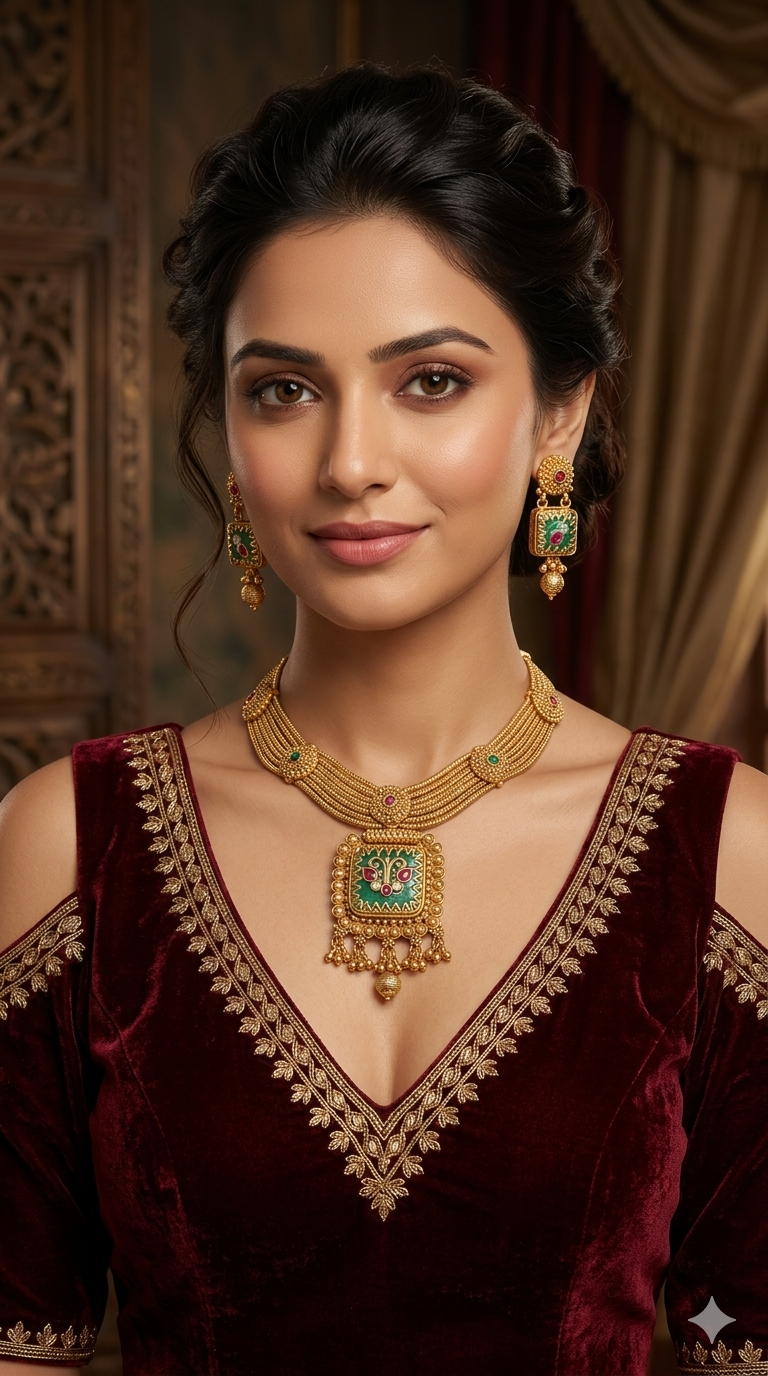 Gold Polki Ruby Sage Green Necklace Jewellery Riko Set