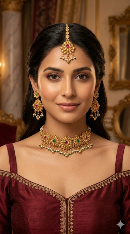 Gold Polki Ruby Green Choker Indian Jewellery Jun Sets