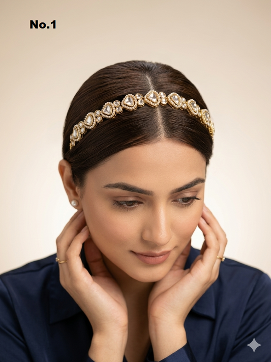 Indian Gold White Kundan Headpiece sheesh fool/Bollywood Akari Head Jewellery
