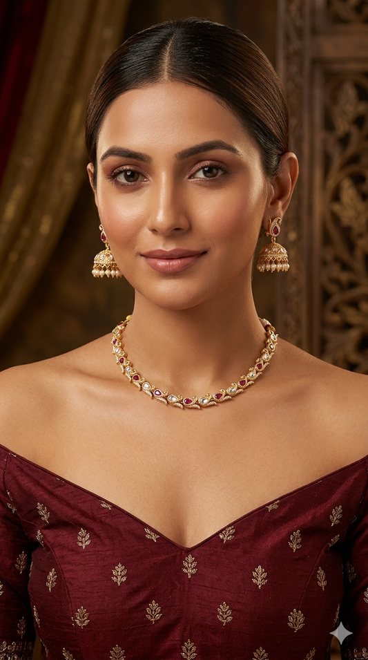 Gold polki Ruby Kundan Necklace set/ Gold Necklace Talia sets