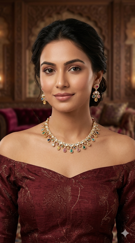 Gold polki MultiColor Kundan Necklace set/ Gold Necklace Juno sets