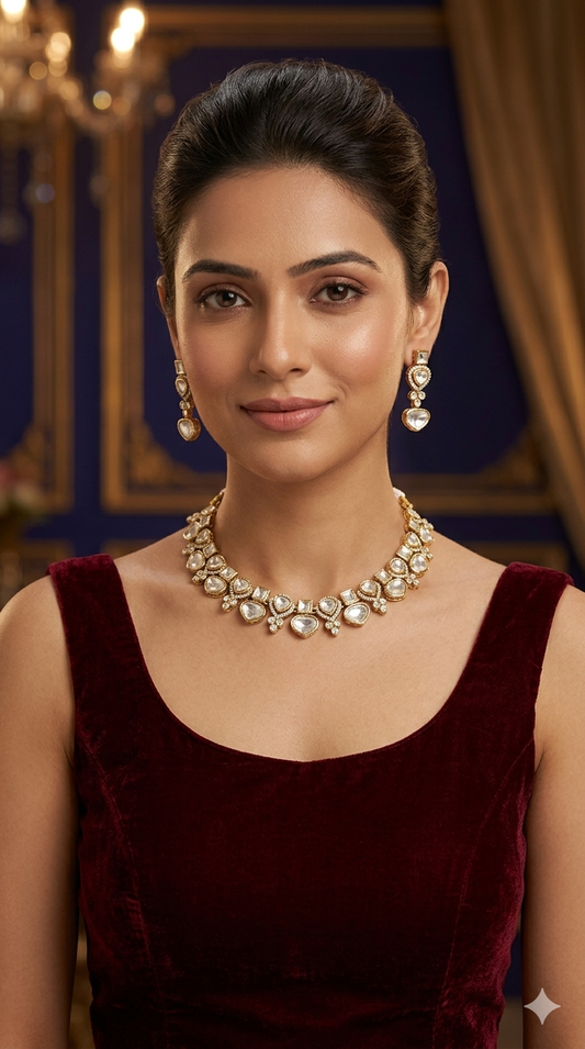 Gold polki Kundan Necklace set/ Gold Necklace Janis sets