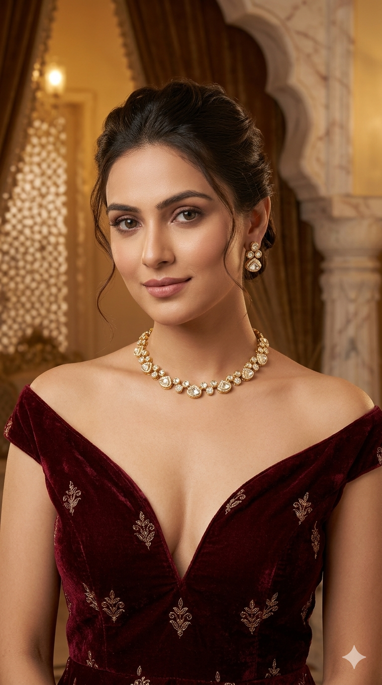 Gold polki Kundan Necklace set/ Gold Necklace Janis sets