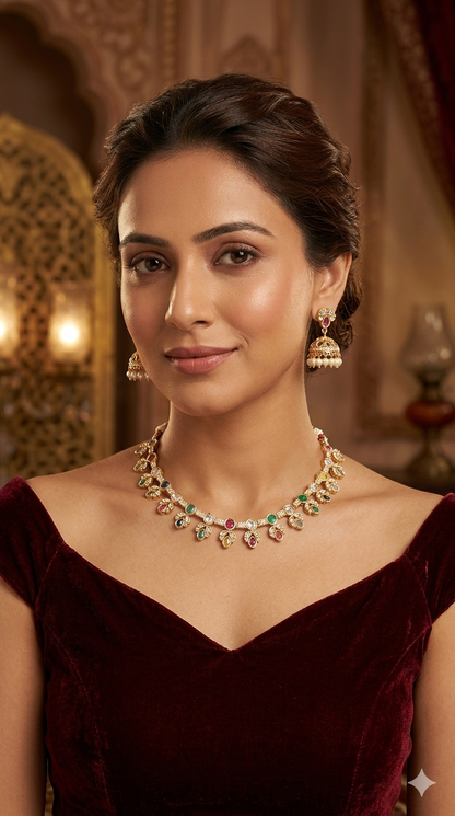 Gold polki MultiColor Kundan Necklace set/ Gold Necklace Juno sets