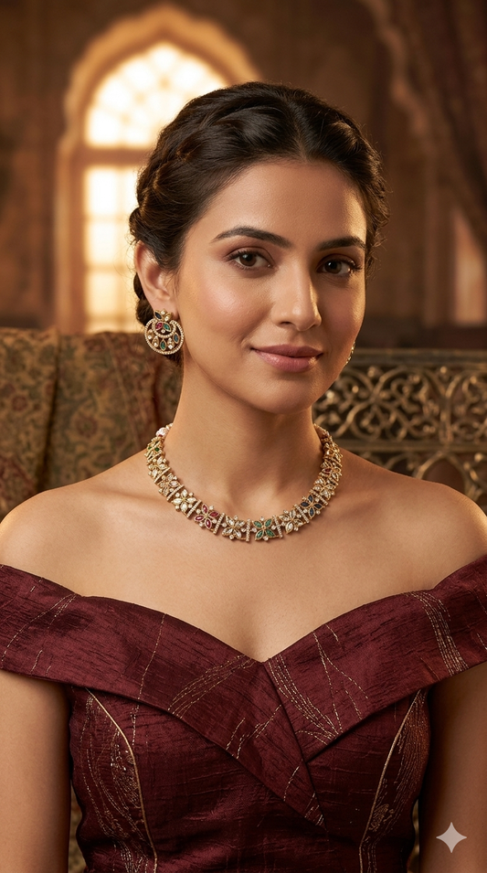 Antique Multi Color Kundan Necklace Indian Jewelry Juna Set