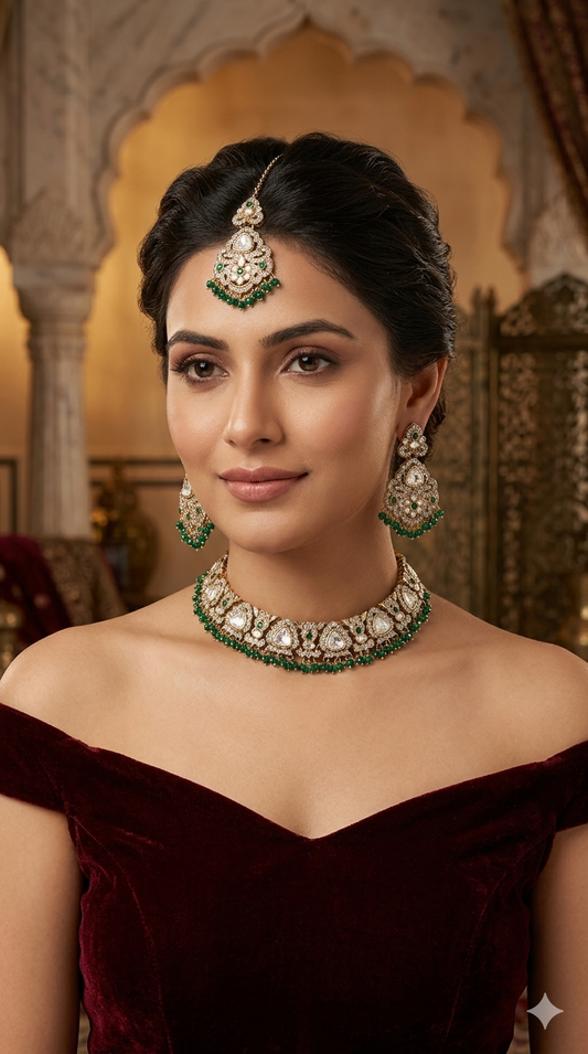 Antique Gold Green Necklace Sora Jewellery Sets