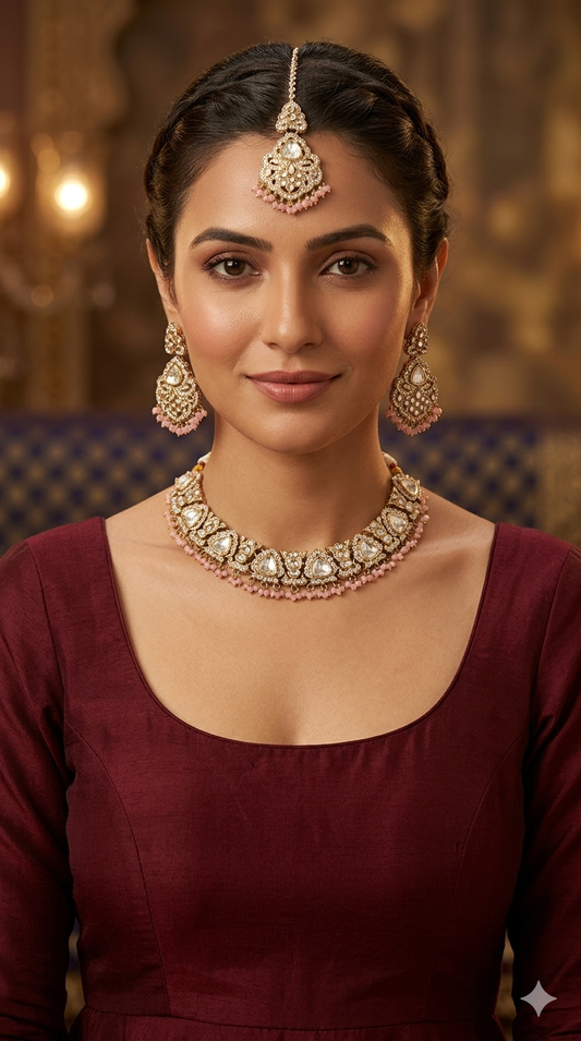 Antique Gold Pink Necklace Sora Jewellery Sets