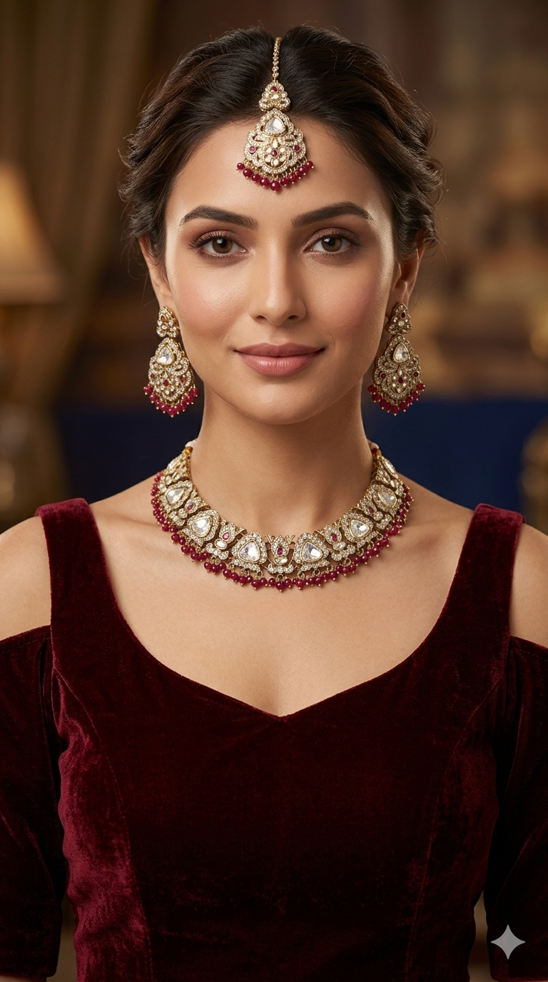 Antique Gold Maroon Necklace Sora Jewellery Sets