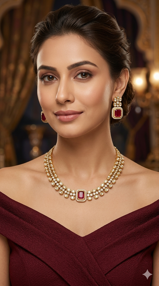 Antique Kundan Ruby Necklace Indian Jewelry Pumi Set