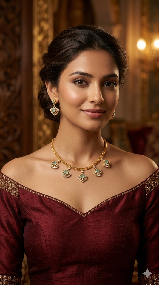 Gold American Diamond Mint AD Inori Necklace Set /Indian Necklace Sets