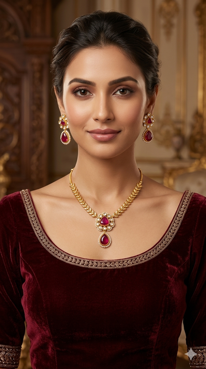 Gold American Diamond Ruby AD Hana Necklace Set /Indian Necklace Sets