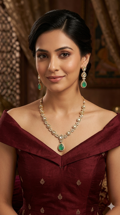 Antique Moissanite Pista kundan necklace Indian Jewellery Hina Wedding Set