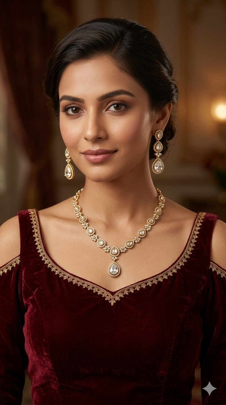 Antique Moissanite kundan necklace Indian Jewellery Hina Wedding Set