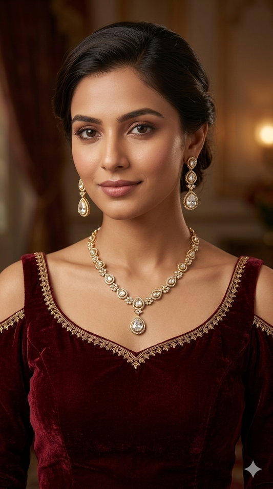 Antique Moissanite kundan necklace Indian Jewellery Hina Wedding Set