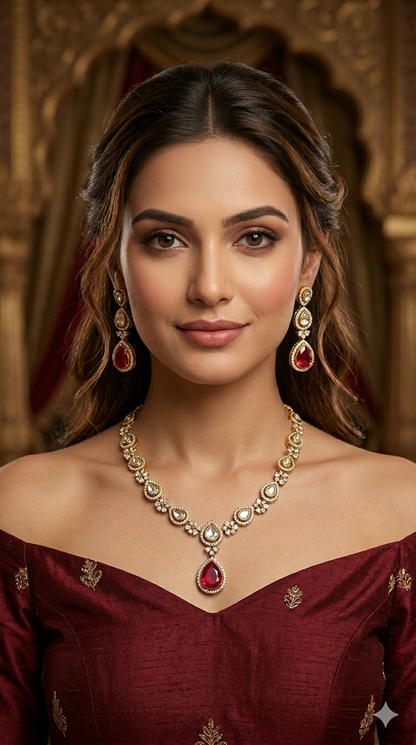 Antique Moissanite Ruby kundan necklace Indian Jewellery Hina Wedding Set