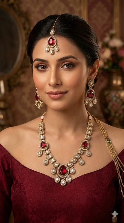 Antique Moissanite Maroon kundan necklace Indian Jewellery Lena Wedding Sets