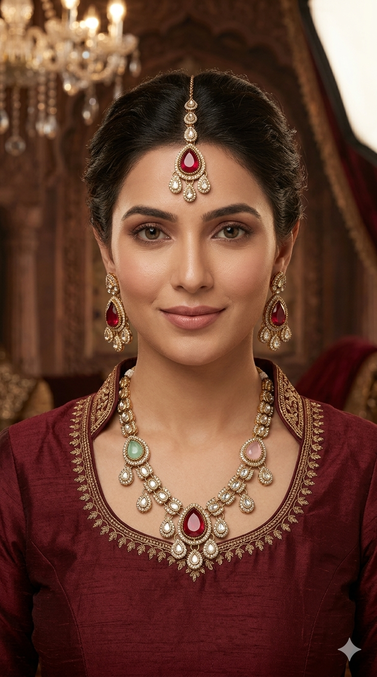Antique Moissanite Multicolor kundan necklace Indian Jewellery Lena Wedding Sets