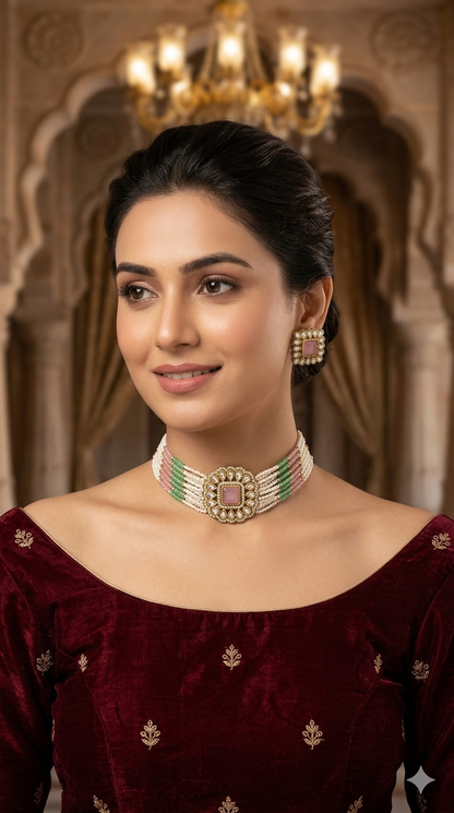 Antique Pista Moissanite kundan choker Indian Jewellery Abby Wedding Set