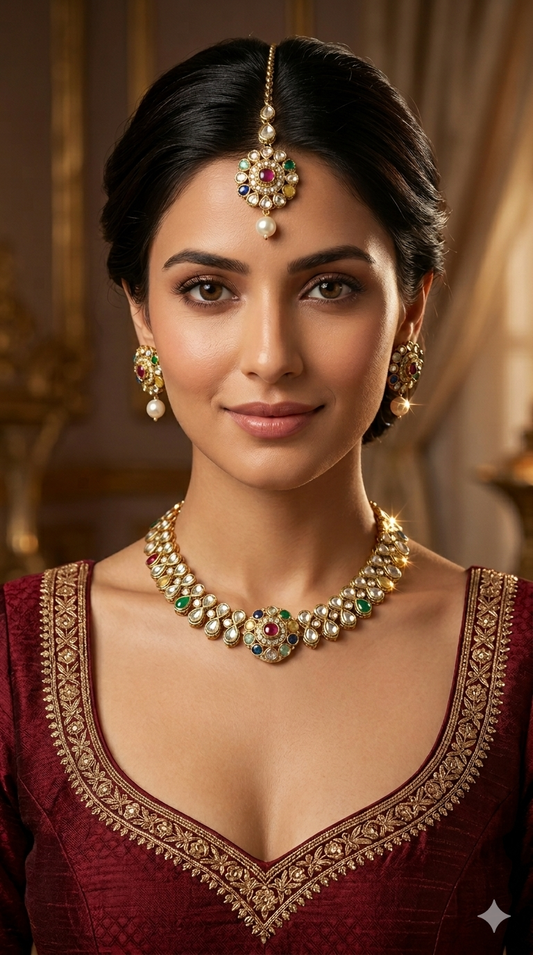 Antique Multicolor Moissanite kundan necklace Indian Jewellery Aya Wedding Sets