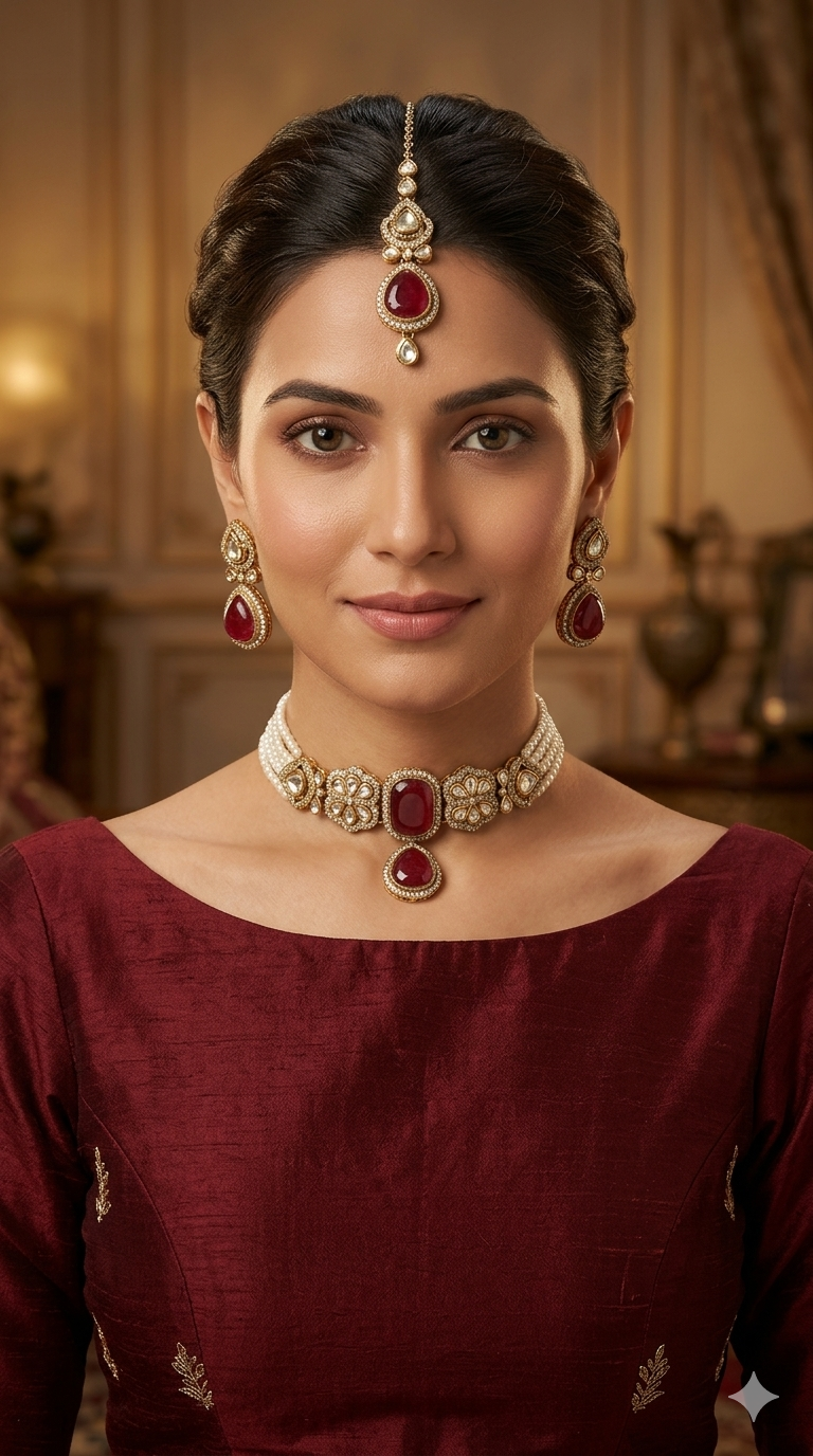 Antique Moissanite kundan choker Indian Jewellery Letin Wedding Set