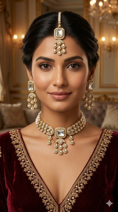 Antique Moissanite kundan choker Indian Jewellery Soza Wedding Set