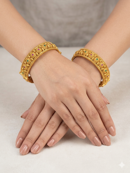 Indian bangles Traditional bollywood jewelry Ruby Green Palak Gold bangles