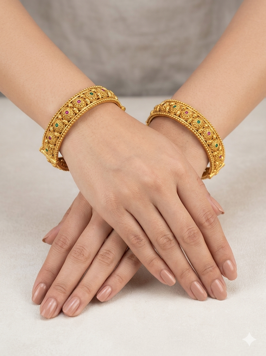 Indian bangles Traditional bollywood jewelry Ruby Green Palak Gold bangles