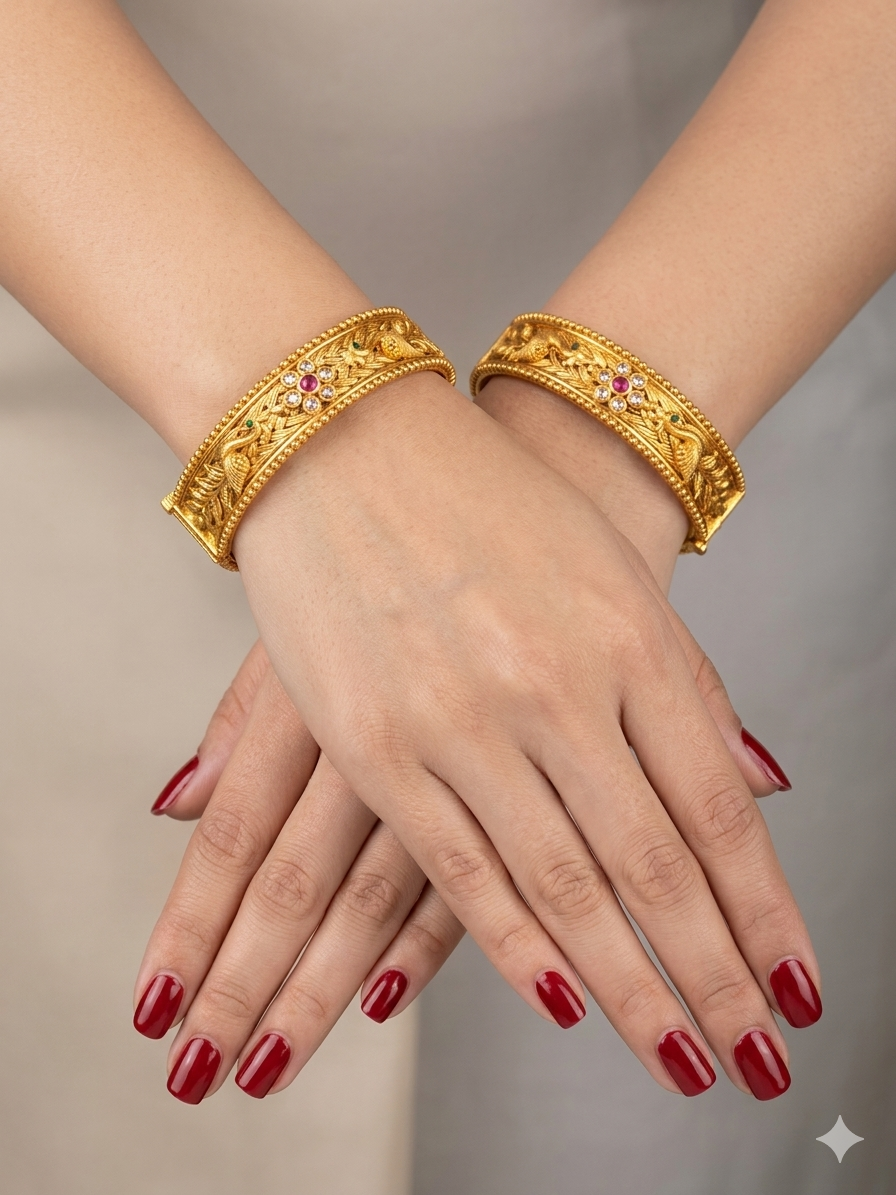 Indian bangles Traditional bollywood jewelry Ruby Green Roha Gold bangles