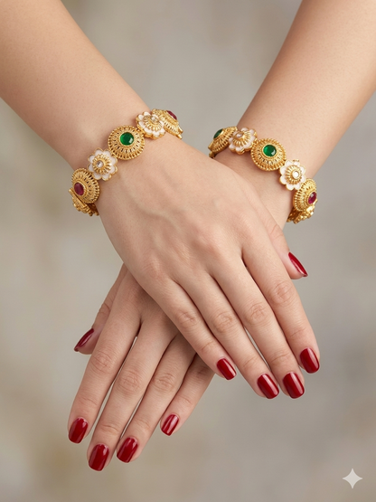 Indian bangles Traditional bollywood jewelry Ruby Green Ruya Gold bangles