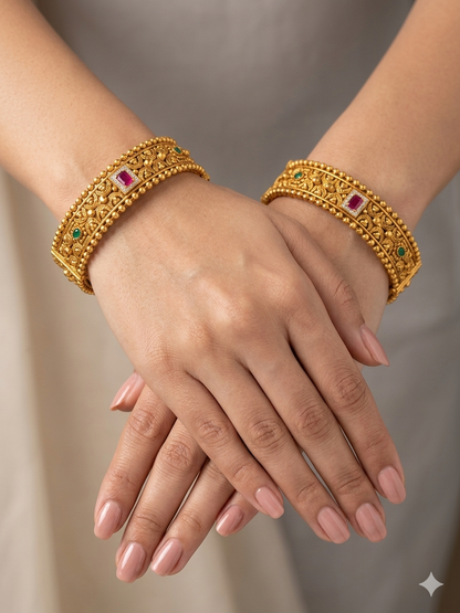 Indian bangles Traditional bollywood jewelry Ruby Green Roheen Gold bangles
