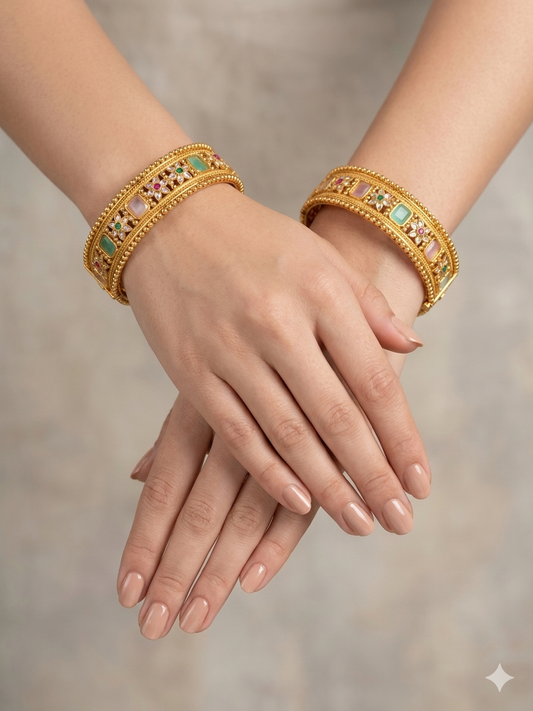 Indian bangles Traditional bollywood jewelry Mint Pink Ruwa Gold bangles