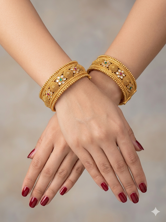 Indian bangles Traditional bollywood jewelry Ruby Green Irum Gold bangles