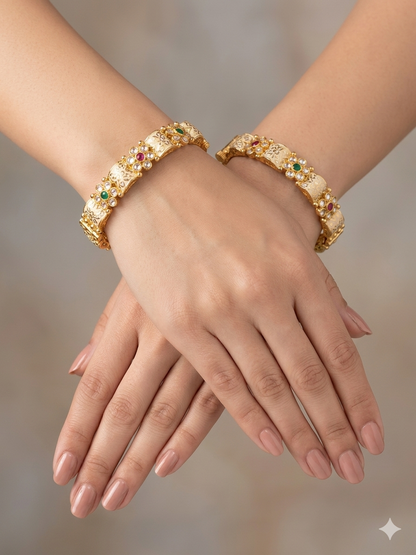 Indian bangles Traditional bollywood jewelry Ruby Green Liza Gold bangles