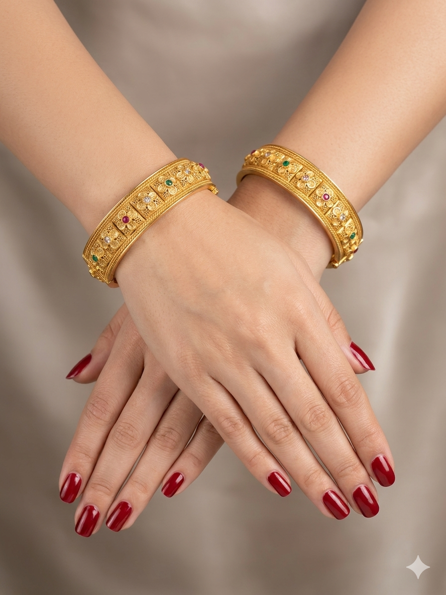 Indian bangles Traditional bollywood jewelry Ruby Green Azra Gold bangles