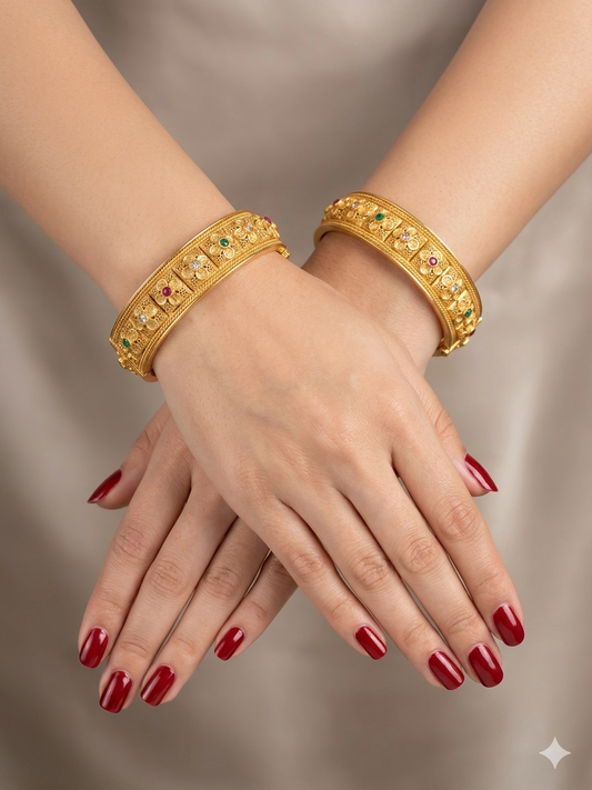 Indian bangles Traditional bollywood jewelry Ruby Green Azra Gold bangles