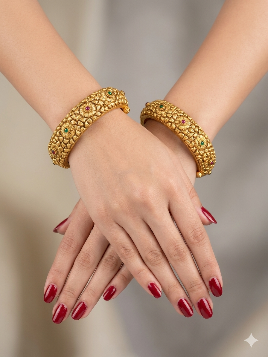 Indian bangles Traditional bollywood jewelry Ruby Green Hajra Gold bangles