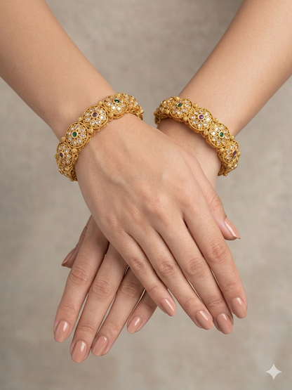 Indian bangles Traditional bollywood jewelry Ruby Green Sania Gold bangles