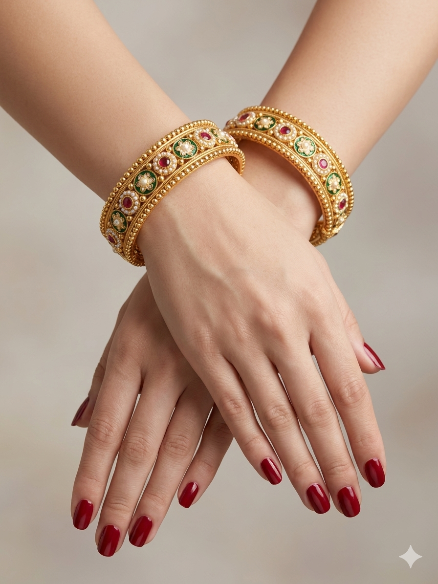 Indian bangles Traditional bollywood jewelry Ruby Green Noori Gold bangles