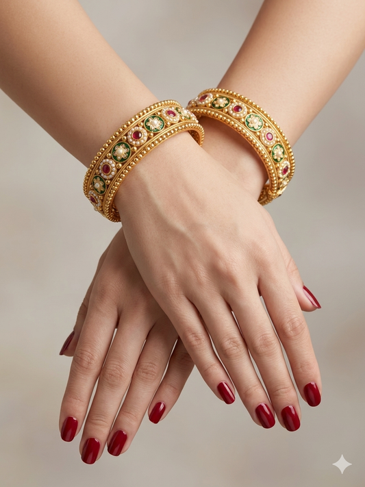 Indian bangles Traditional bollywood jewelry Ruby Green Noori Gold bangles