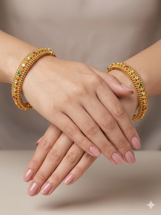 Indian bangles Traditional bollywood jewelry Ruby Green Hawwa Gold bangles