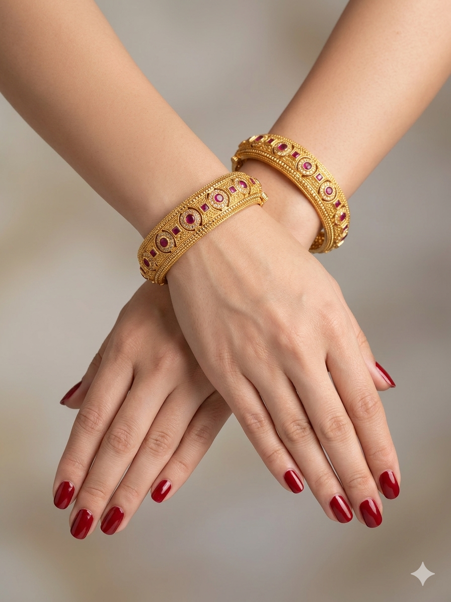 Indian bangles Traditional bollywood jewelry Ruby Fuiza Gold bangles