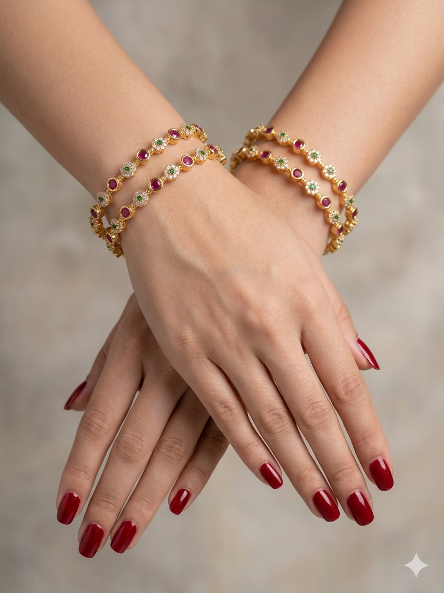 Indian bangles Traditional bollywood jewelry Ruby Green Antique CZ Stone Monna bangles