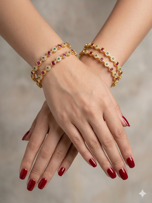 Indian bangles Traditional bollywood jewelry Ruby Green Antique CZ Stone Monna bangles