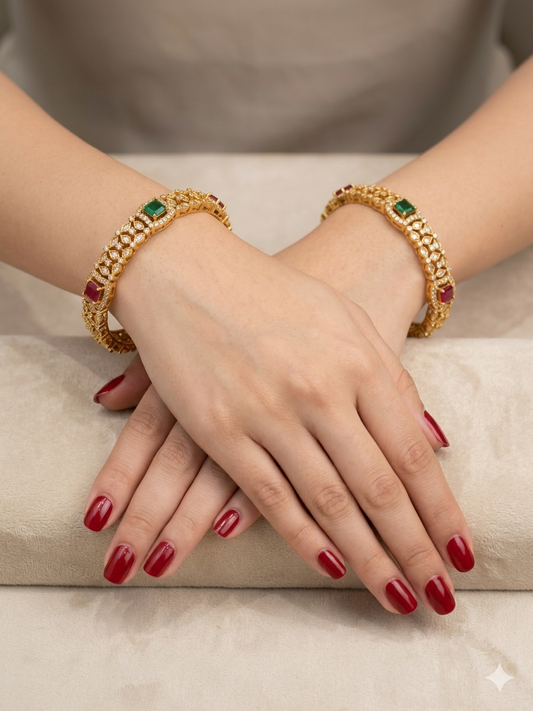Indian bangles Traditional bollywood jewelry Ruby Green Antique CZ Stone Kaim bangles