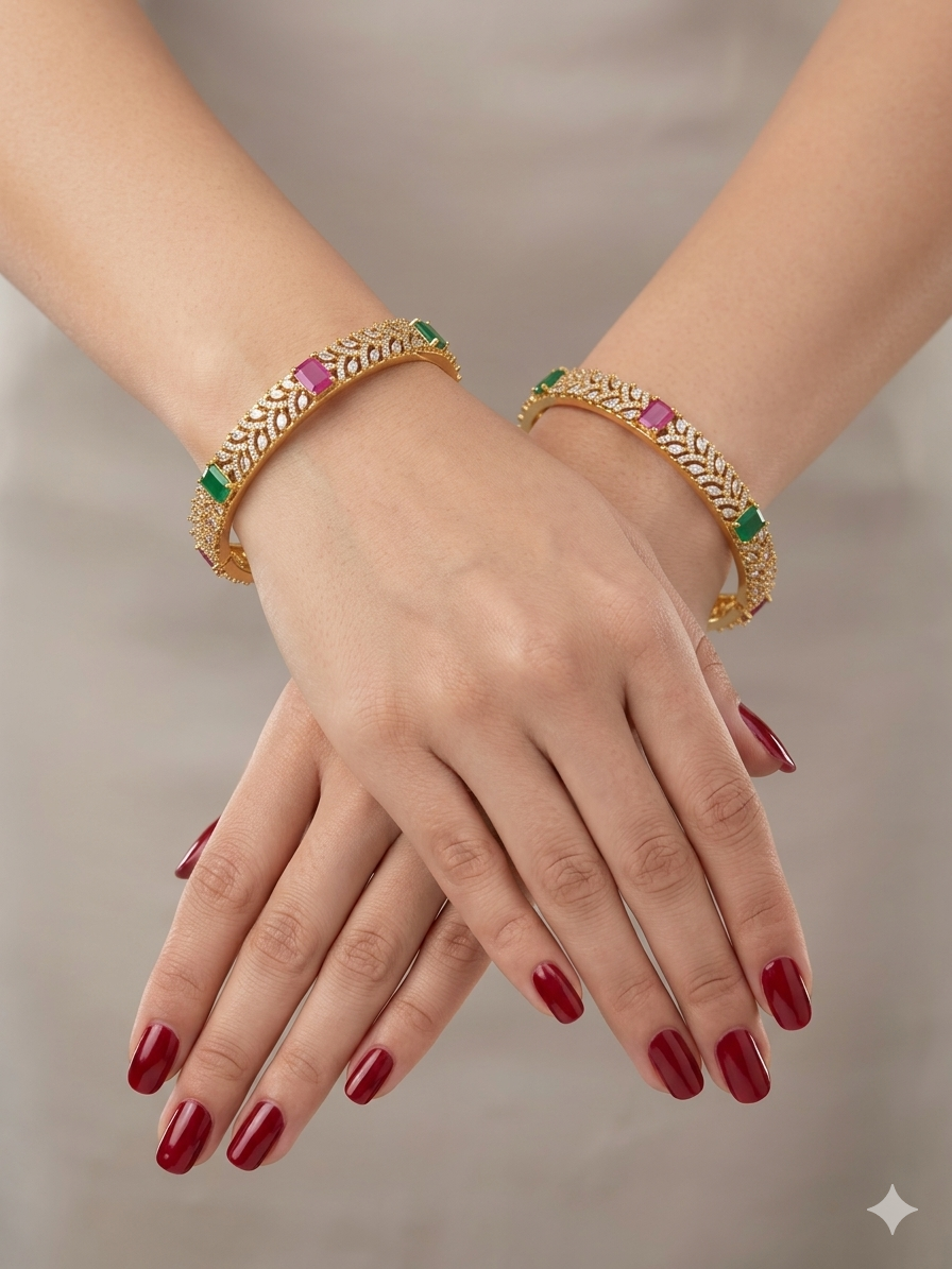 Indian bangles Traditional bollywood jewelry Ruby Green Antique CZ Stone Aloo bangles