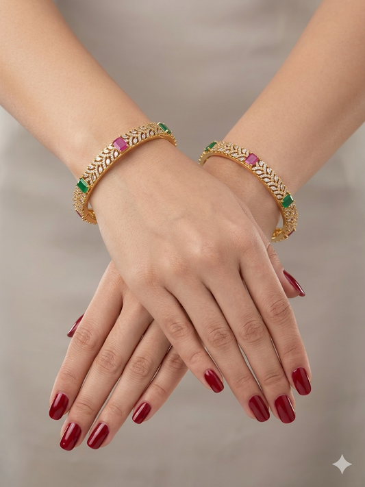 Indian bangles Traditional bollywood jewelry Ruby Green Antique CZ Stone Aloo bangles