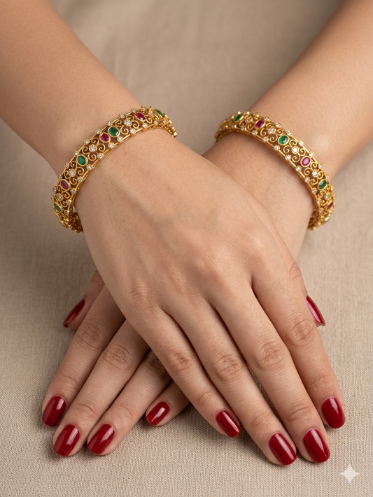 Indian bangles Traditional bollywood jewelry Ruby Green Antique CZ Stone Danya bangles